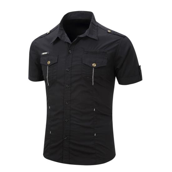 Men Shirt Solid Color Simple Casual Turn-down Collar Flap Pockets Summer Shirt Daily Clothes