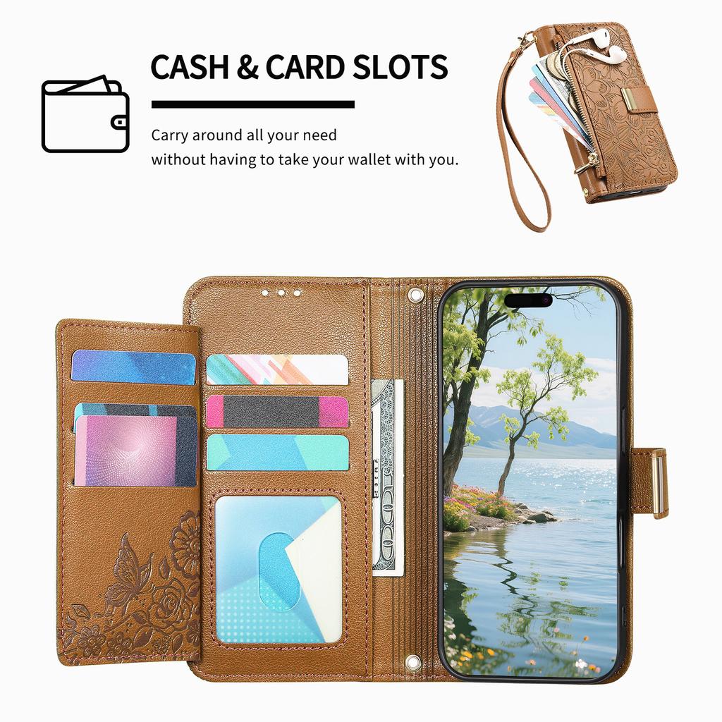 Floral Leather Wallet Case for Motorola Moto E15/G05/G15/G75/G85...Vintage All-in-One Card Holder w/Stand, Magnetic Closure & Wrist Strap