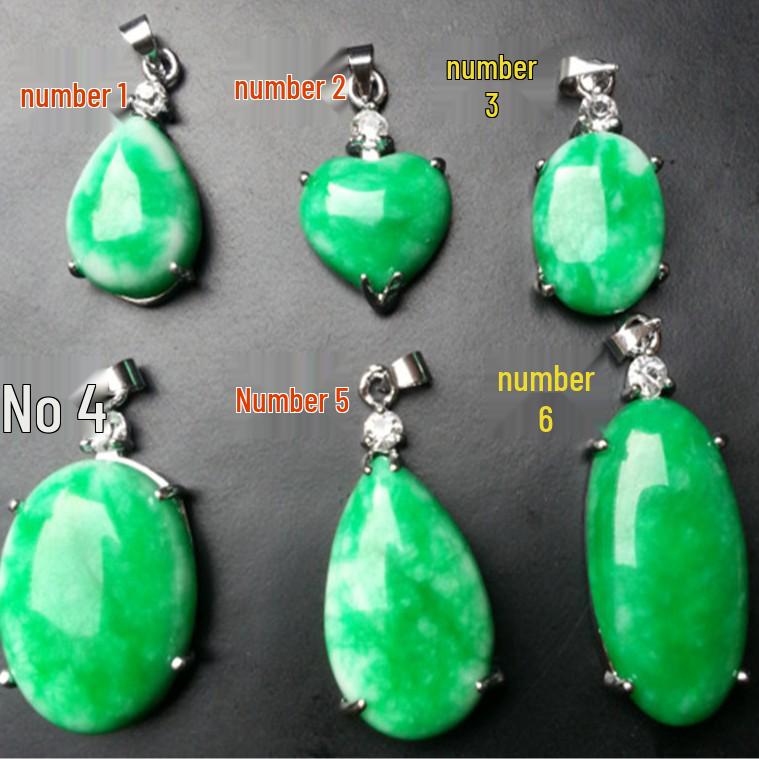 Versatile Green Jade Water Drop Necklace with Heart-Shaped Inlaid Pendant No. 3: 18*13 mm
