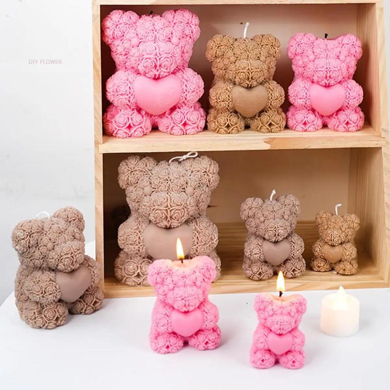3D Bärenumarmung Liebe Silikon Kerzenform DIY Rosenbär Kerzenherstellung Zubehör Handgemachte Seife Gips Harzform Hochzeitsdeko Geschenke