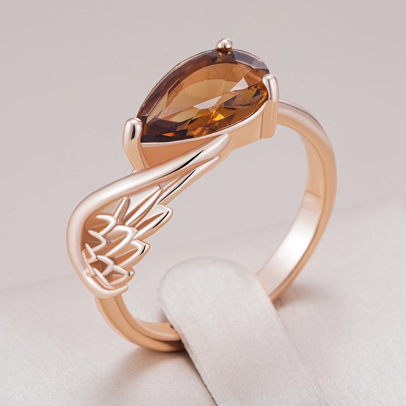 Anillo de Ala Brillante Marrón Zircón Natural para Mujer Color Oro Rosa Accesorios de Novia Joyería Diaria de Alta Calidad