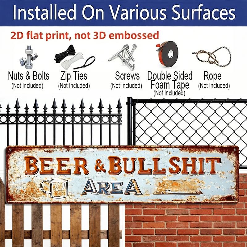 2D Flach, 1 Stück Lustiger Bier & Bullshit Bereich Vintage Metallschild - Rustikales Aluminium-Dekoschild für Bar, Man Cave, Pub, Bauernhaus - Langlebiges Aluminium