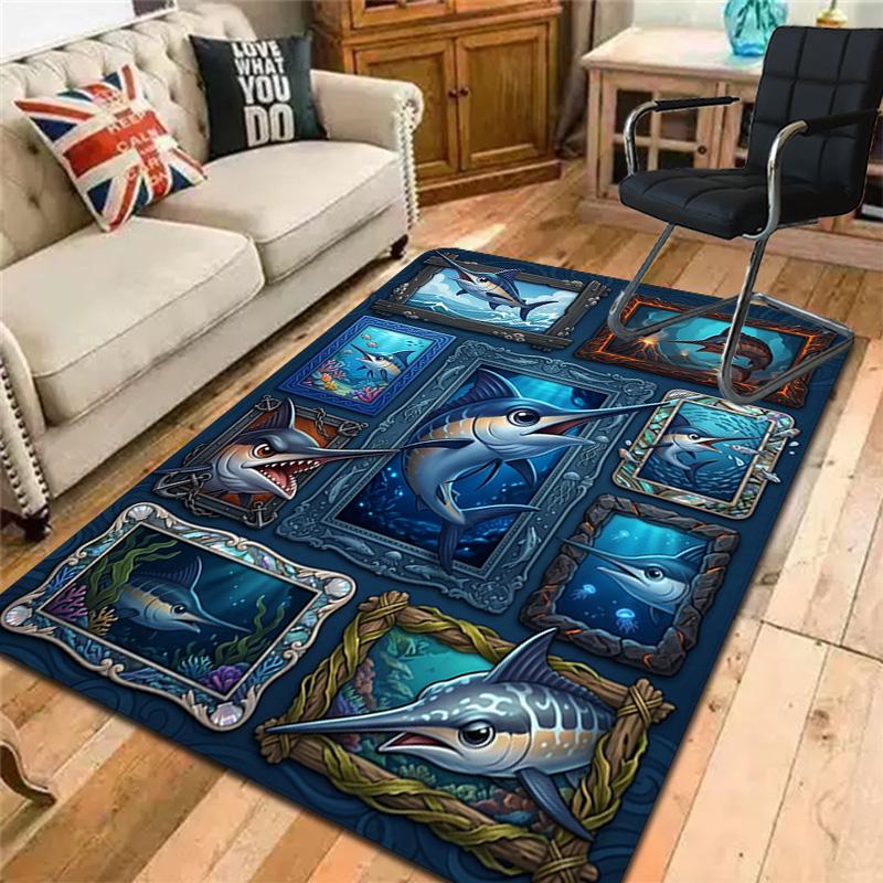 Marlin Fish Collection Pattern Rug Floor Mat for Living Room or Bedroom Soft and Comfortable Carpet a Gift for Birthday and Holiday.