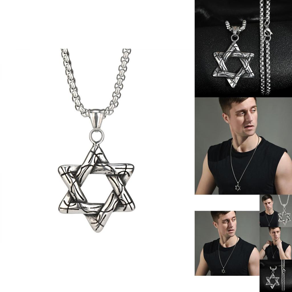 Vintage Six-pointed Star Pendant Necklace In Durable Titanium Steel For Men And Women
