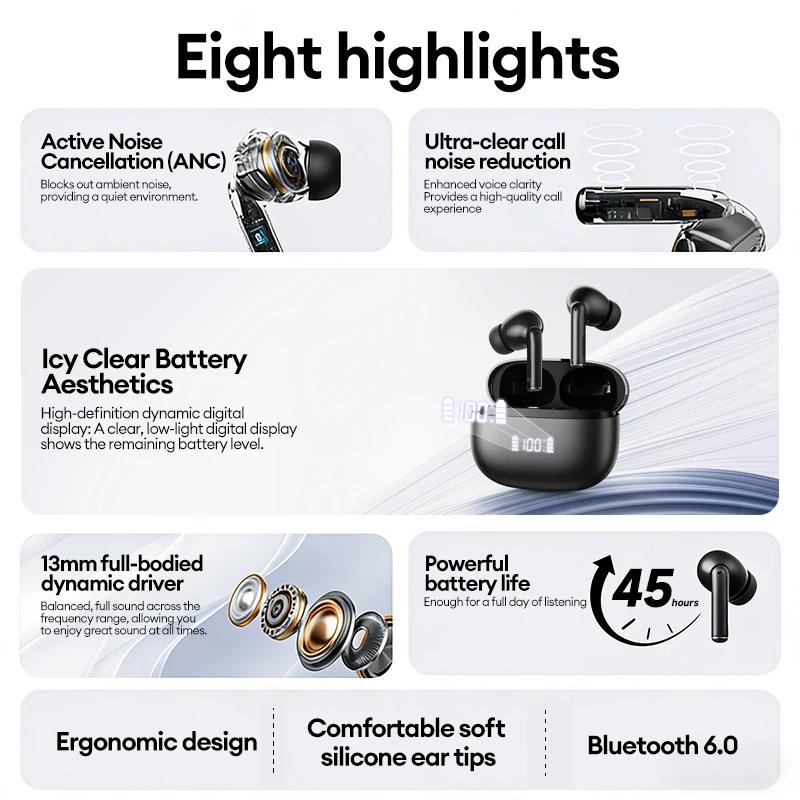 Original Lenovo LE232 ANC Noise Cancelling True Wireless Earphones Bluetooth 6.0 Gaming Headphone LED Digital Display In Ear HiFi Stereo Bass Earbuds