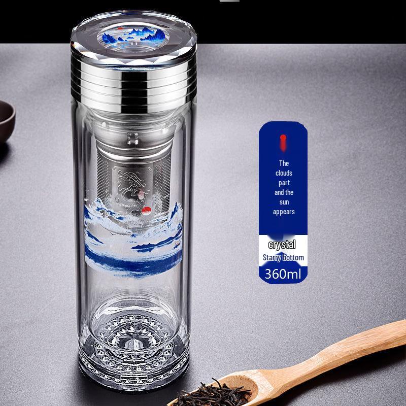 Yisijia Heat-Resistant Double-Layer Tea Infuser Glass Cup