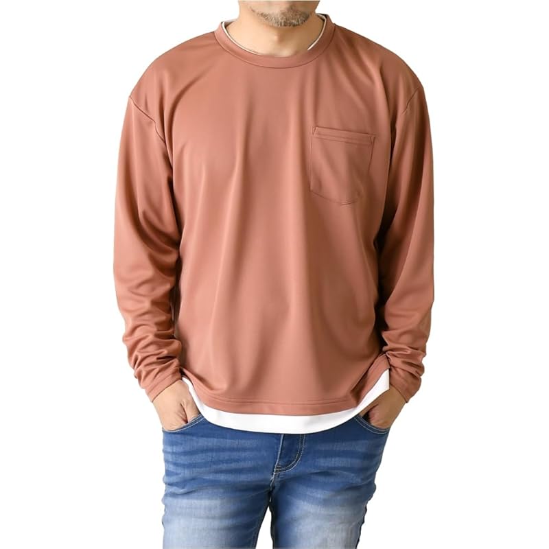 

[LIMITED SELECT] limited selection layered long sleeve big silhouette t-shirt men s Sweat absorption quick drying dry stretch Plain color cut and sew