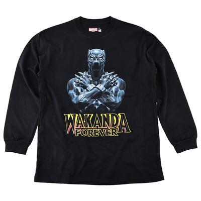 EVERSOUL Marvel Black Panther Long Sleeve T-Shirt, WAKANDAFOEVER, American Comic Character Merchandise, Gift, Men's, Black, Size L [Parallel Import]