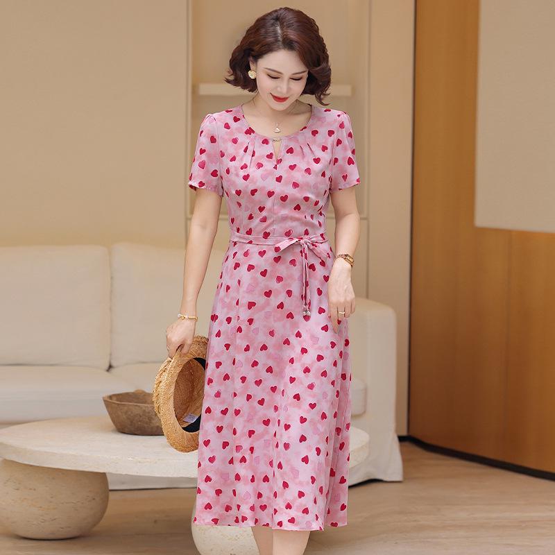 

2026 Slimming Summer Wrap Dress: Tie-Waist, Short-Sleeve for Young Moms 3XL (130-145 lbs) розовый