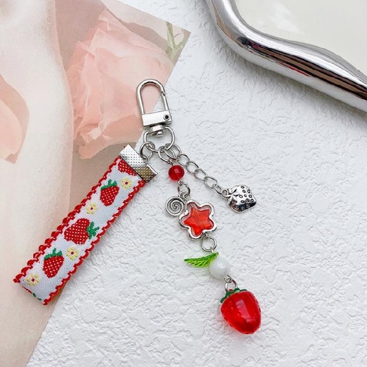 Sweet Ribbon Strawberry Keychain Pendant Cute Decoration Pendant Bone Charm