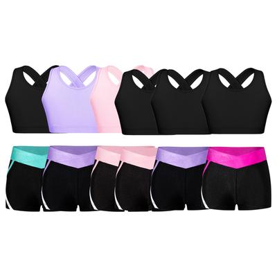 Kids Girls 2 Piece Dance Sport Outfits Gymnastics Crop Top with Booty Shorts Tracksuit Swimsuit Clothing
