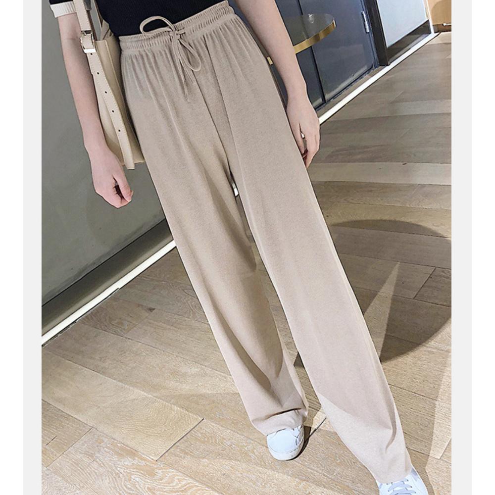 Summer Ladies Ice Silk Light Wide Leg Trousers Girl Solid Color High Waist Loose All-match Straight Casual Pants