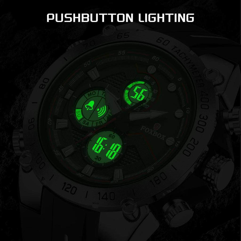 FOXBOX Fashion Big Dial  Men Watch LED Display Sports Waterproof  Men's Quartz Watch
