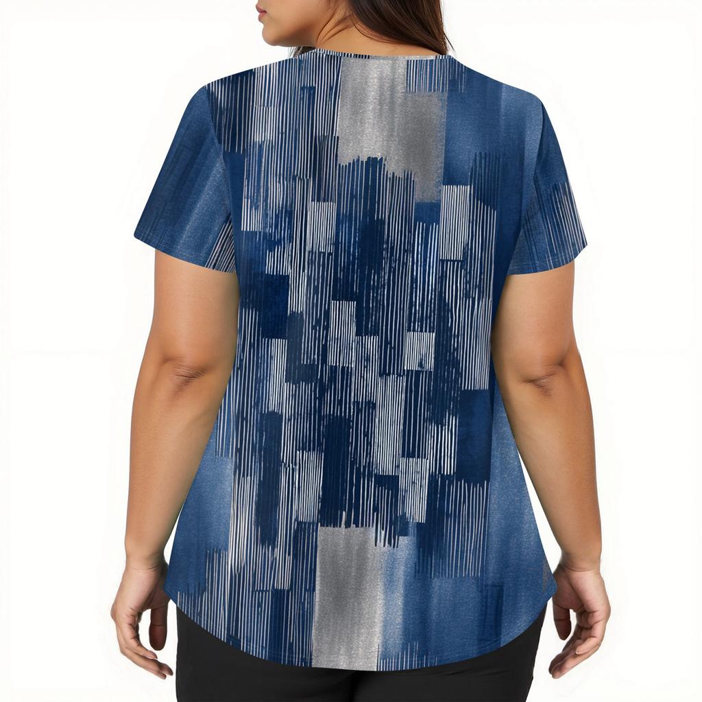 Women's Fashion V-neck Short Sleeve Workwear With Pockets Printed Tops