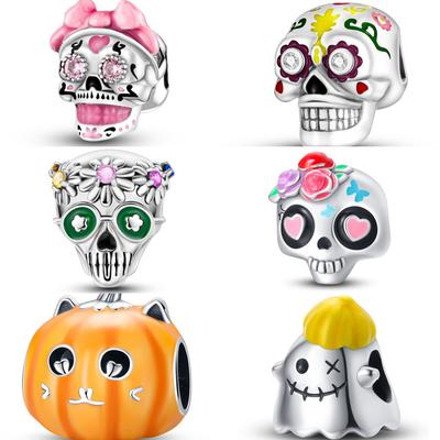 S925 Sterling Silver Pumpkin Skull Halloween Series Charms Beads Fit Original  Bracelets SS925 DIY Jewelry Gifts Accessory