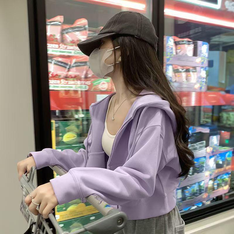 Korean Style Women's Hooded Cardigan Sweatshirt - Autumn & Winter, Loose Fit, Zipper, Lazy Style