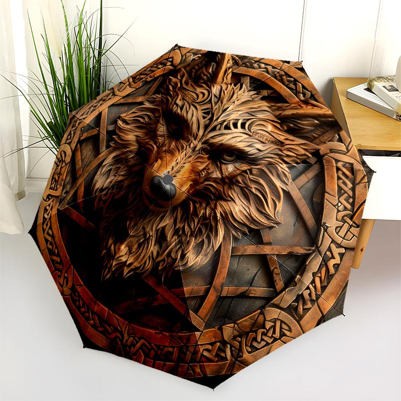 1PC Viking Theme Umbrella Portable Folding Umbrella Iron Frame Hole Bone Structure Outdoor Home Umbrella A6