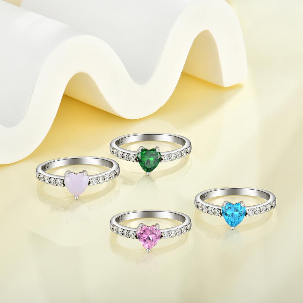 Herz Opal Ring 925 Sterling Silber Besetzt mit Zirkonia Damen Verlobung Versprechen Feiner Schmuckring