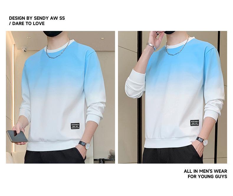 JSEN Gradient Color Men's Round Neck Hoodie - Trendy, Loose, Versatile Top for Spring & Autumn