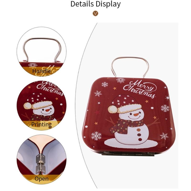 2Pcs Portable Christmas Iron Candy Container Christmas Cheer Candy Holders Snacks Case with Colorful Seasonal Pattern