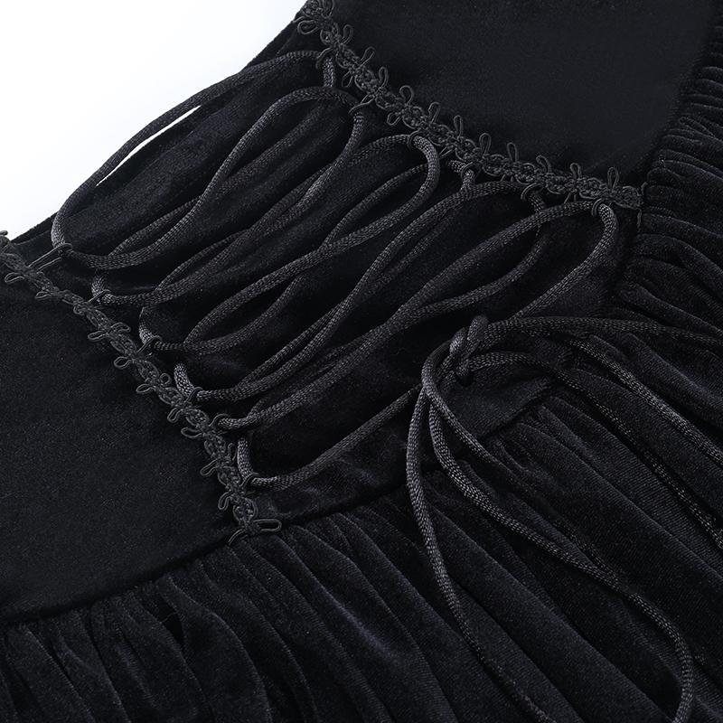 Gothic Vintage Black Lace Up Skirt Girl Croset Velvet Party Mini Skirts Streetwear