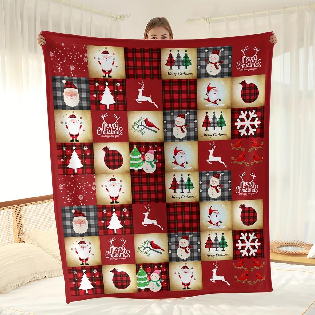 Flannel Blanket Christmas Theme Santa Claus Snowman And Elk Patterns Printed Blanket Gift Couch Bed Sofa Car Travelling Blanket