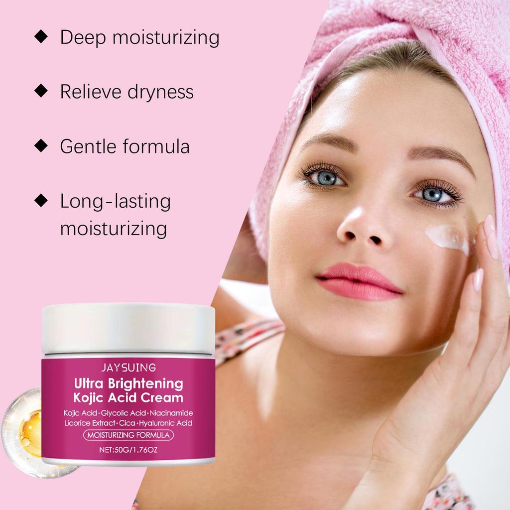 Kojic Acid Facial Cream Lighten Skin Tone Moisturizing Hydrating Smoothing Firm Face Reduce Dryness Discomfort Niacinamide Cream