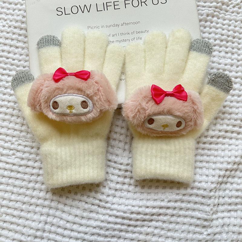 Autumn and Winter Children's Gloves Cartoon Sanrio Cute Knitted Gloves Thickened Cold Proof and Warm Five Finger Gloves for Boys and Girls