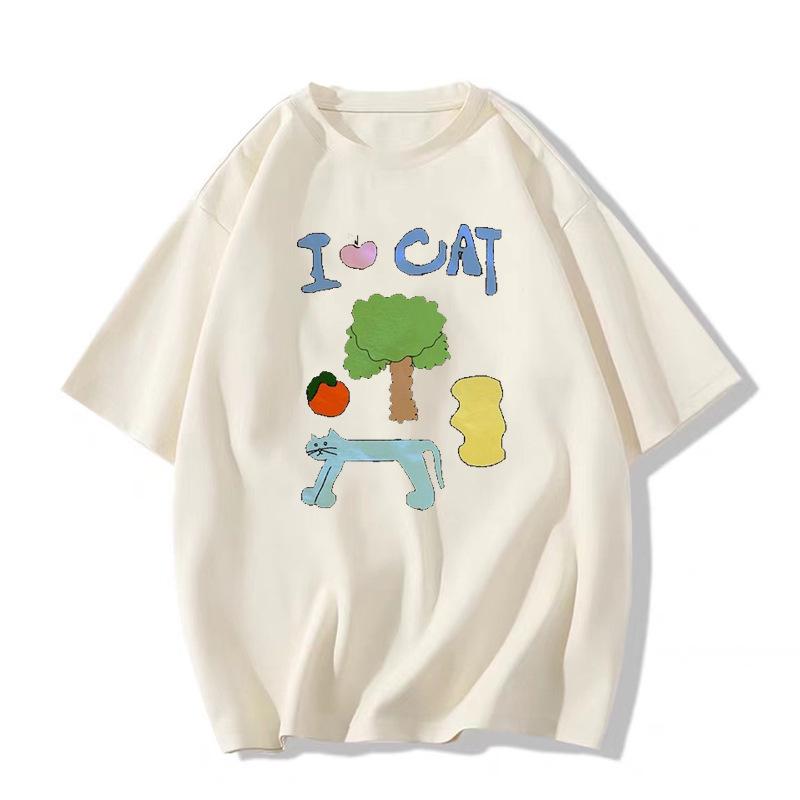 Women's Oversized White Cotton Short-Sleeve T-Shirt, Summer 2025 Trend, American Style, Casual Loose Fit