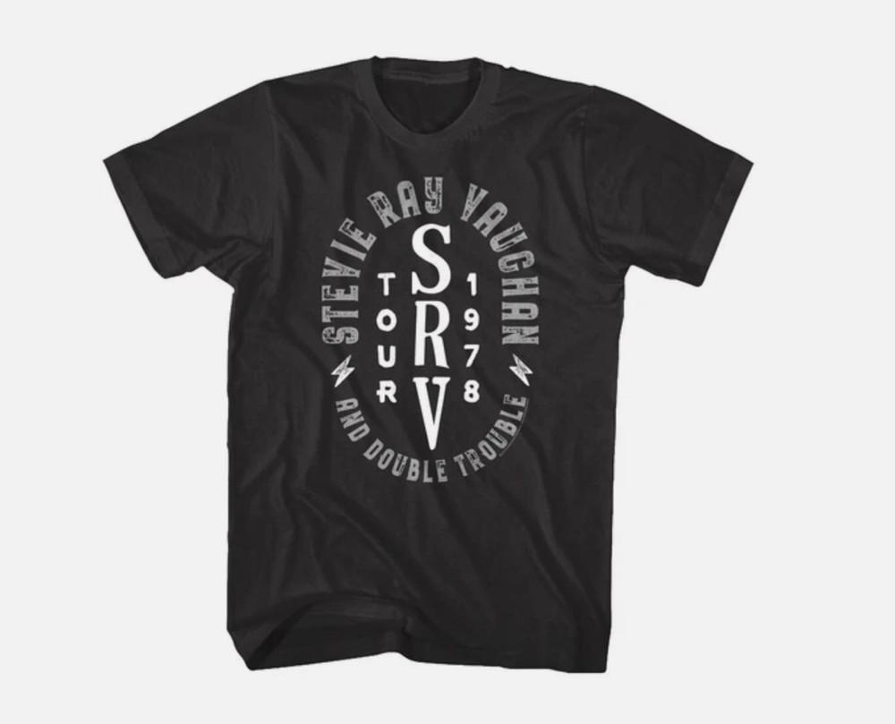 Stevie Ray Vaughan SRV Tour 1978 Men039s T Shirt Double Trouble Guitarist Rock Unisex T-Shirt L