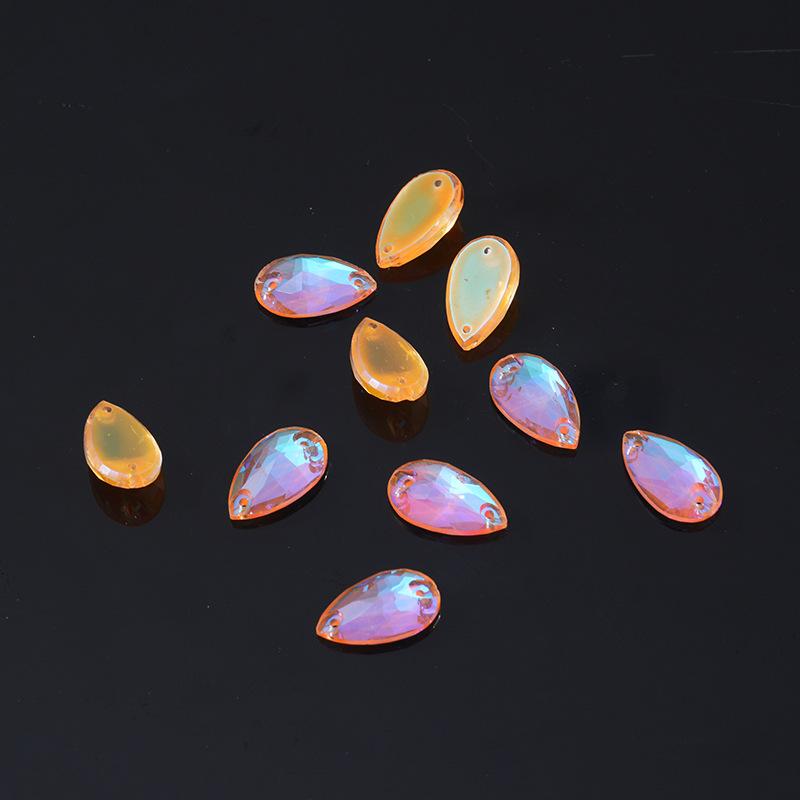 K9 Weichen Water Drop-Shaped Fluorescent Boutique Inverted Edge Glass Flat Buckle Glass Hand Seam Drill, Double Hole Flat Bottom Drill Diy Accessories