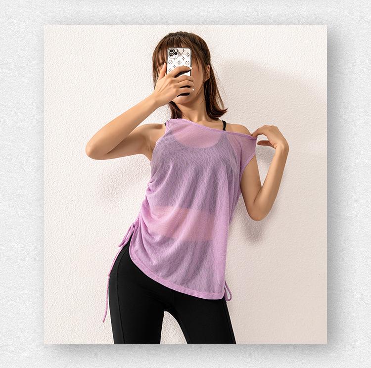 Women's Sleeveless Drawstring Yoga Top - Summer Floral Sport Vest