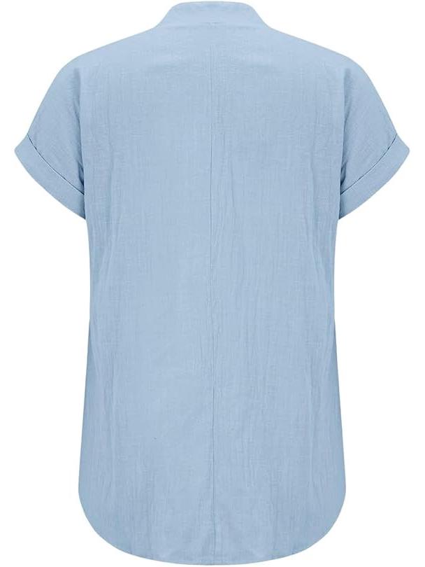 European Women's Cotton Linen Short Sleeve Lapel Button Shirt
