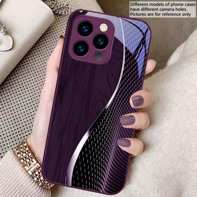Wood Grain Mesh Black For iPhone 16 E 15 14 13 Plus 12 Mini 11 Pro Max XR Xs X 7 8 P Lus 6 6S 22 16E Tempered Glass Phone Case