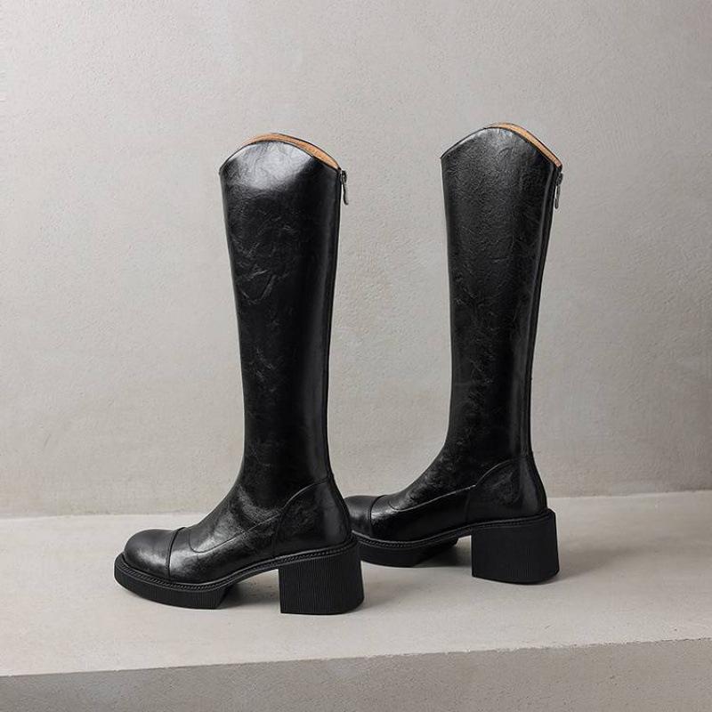 Koreanische Version von Damenmode-Stiefeln mit mittlerem Absatz und großer Größe, neue dicksohlige, rutschfeste Damenstiefel mit Reißverschluss, Herbst- und Winter-Hochstiefel