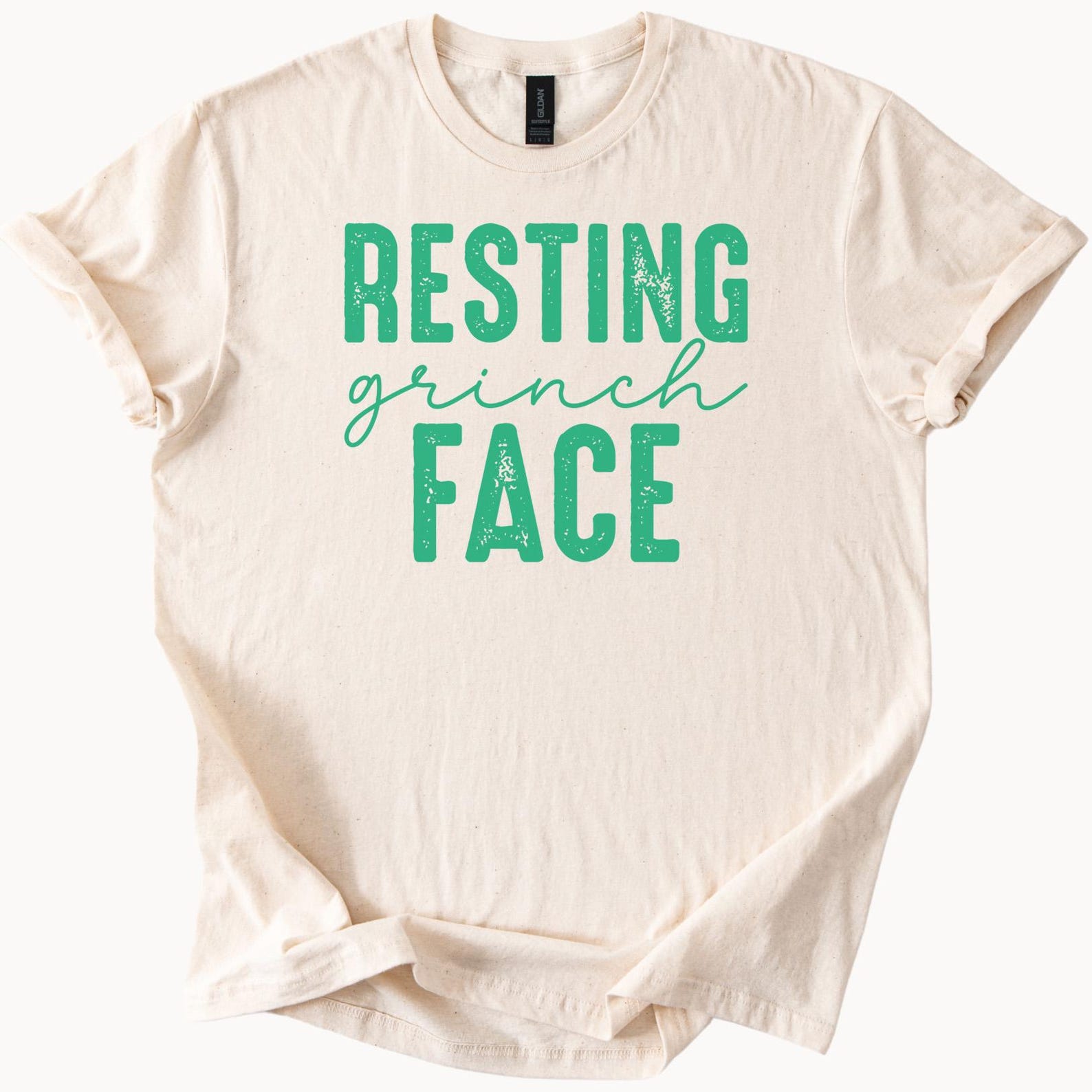 Resting Grinch Face graphic tee funny holiday Christmas shirt green distressed text relaxed fit casual Christmas party shirt trendy 150