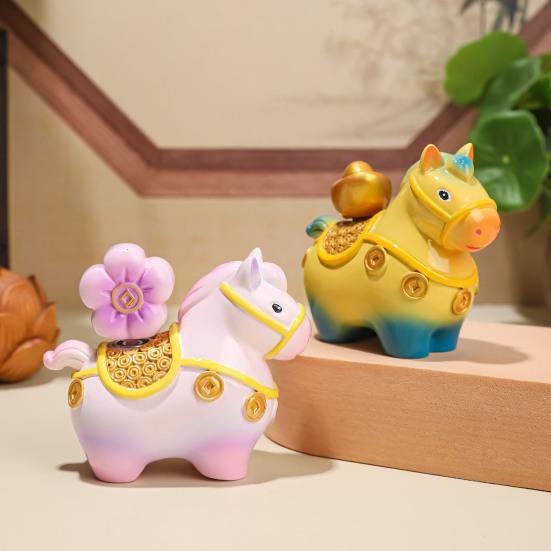 Statua Konia w Chińskim Stylu Obracana Złoty Sztabka Worek Szczęścia Kwiat Miedziana Moneta Kreskówkowy Kucyk Figurka Dekoracja Ozdoba Feng Shui na Biurko