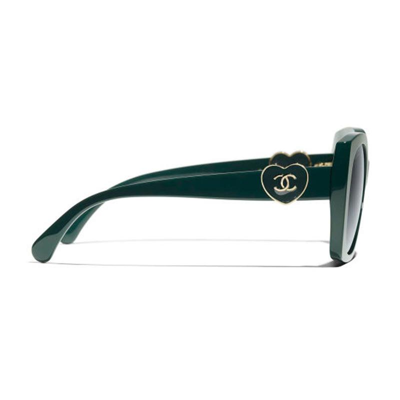 Chanel Temple Logo Irregular Sunglasses Women's Green