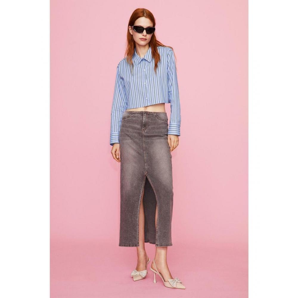 

H&M Cotton Cropped Shirt Blue Stripe 1155485006