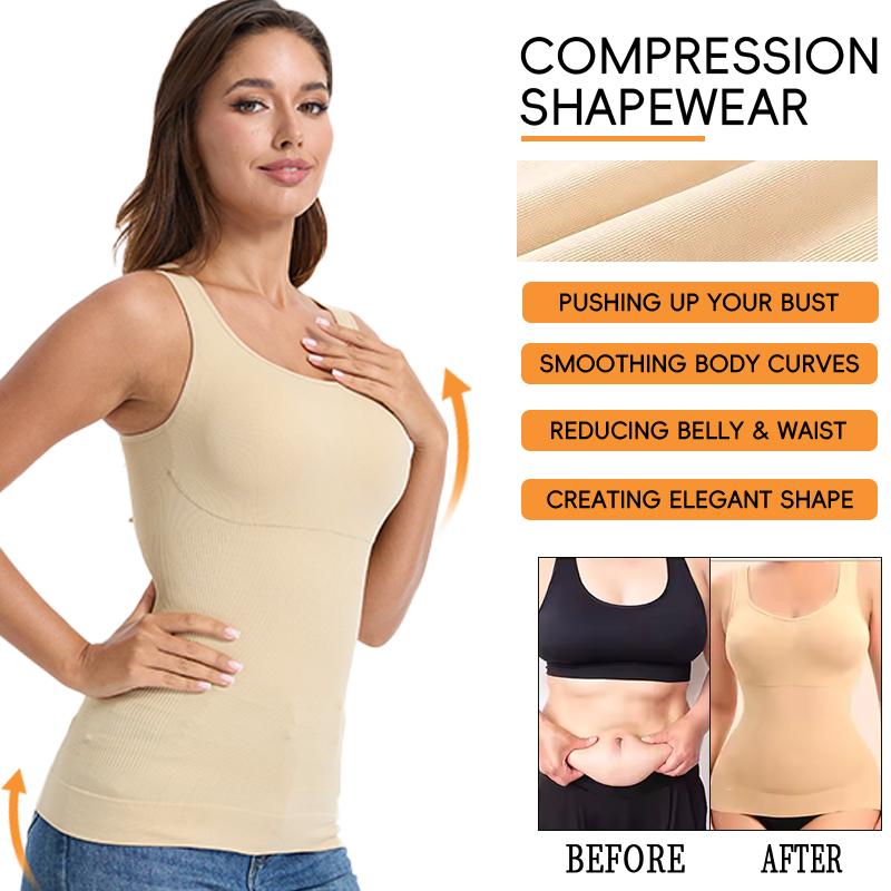 Women Compression Vest Shapewear Square Neck Tank Top Tummy Control Body Shaper Waist Trainer Camisole Padded Soft Underwear