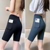 Plus Size Women's Yoga Shorts: Shark Print, Tummy Control, Pocket, Hip Lift, Black Leggings
