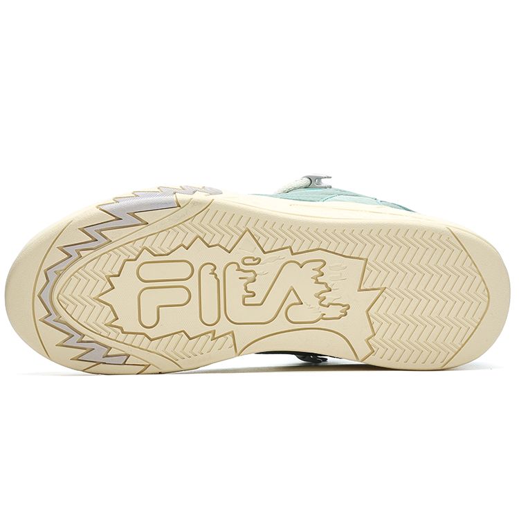 Fila Fusion Desperado We Fabric Synthetic Leather Tpu Batwing Fleece Mid-Top Retro Basketball Shoes Women Sneakers Green Yellow T12W243221FFA