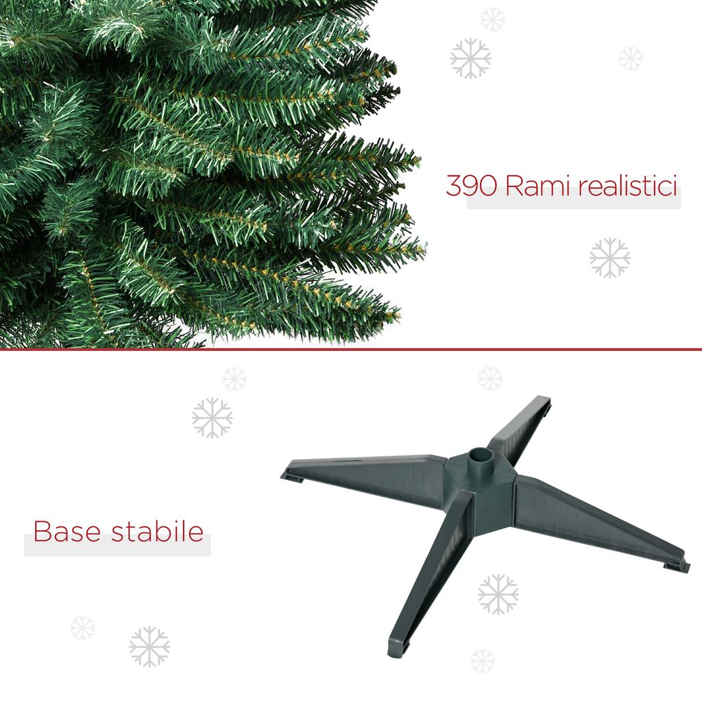 180cm Slim Artificial Christmas Tree with Realistic Branches, Tall and Narrow Christmas Tree with Folding Base, Green