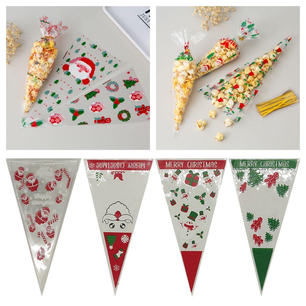 100 Stück Transparente Weihnachtssüßigkeitentüten Mehrere Muster mit Bindedraht Verpackungsbeutel Festival-Gastgeschenke DIY-Verpackungsbeutel