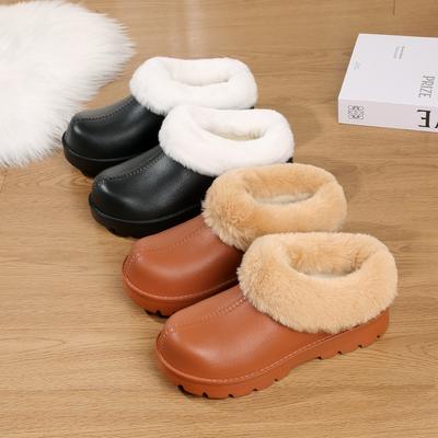 Fashion Women's Short Boots  Furry Snow Boots  Winter Warm Cotton Slippers Outdoor Non-Slip Thick-Soled Fleece Round-Toe Slip-On Shoes
