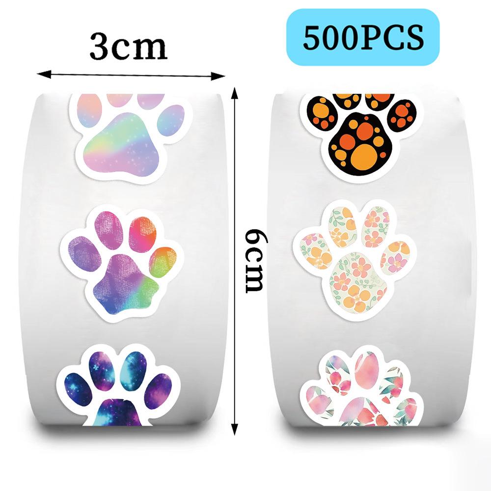 500 Pictures/roll Roll Sticker Hot-selling Tape Cartoon Dog Paw Print Handbook Material Envelope Sticker DIY Waterproof