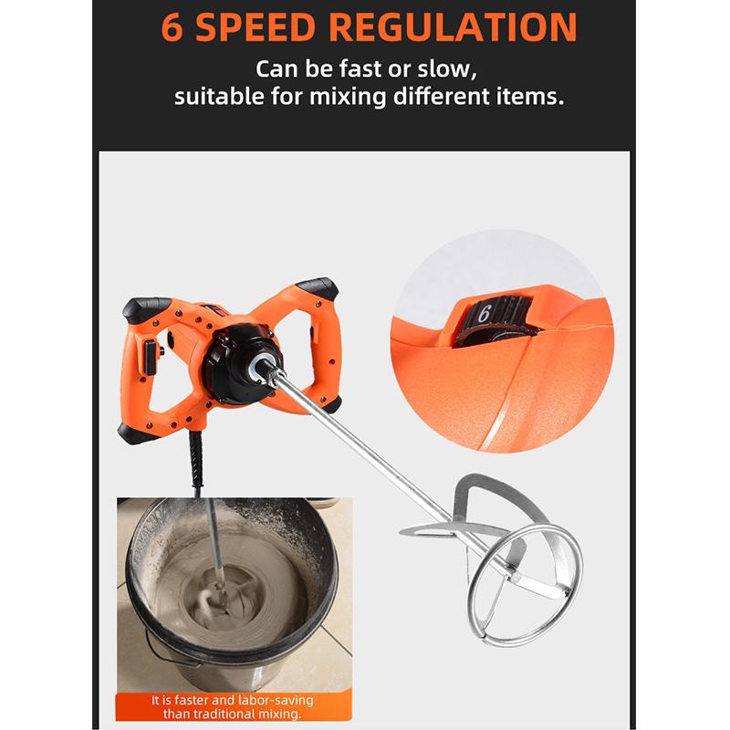 Electric Cement Mixer 220V Paint Cement Plaster Mortar Mixing Machine Coating Mixer High Power with 6 Gear Adjustable Speed