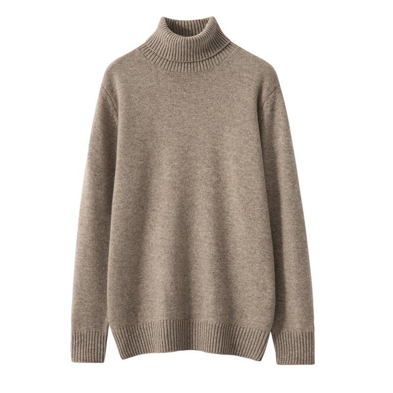 Men's Cashmere High Neck Loose Fit Sweater - Autumn/Winter Plus Size, Solid Color Wool Knit