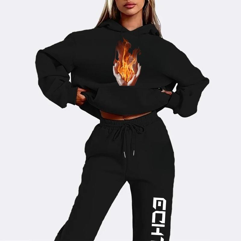 2026 New Letter Print Women's Hoodie Sweatpants Set with Hat and Long Sleeve Casual Shirt Set JC