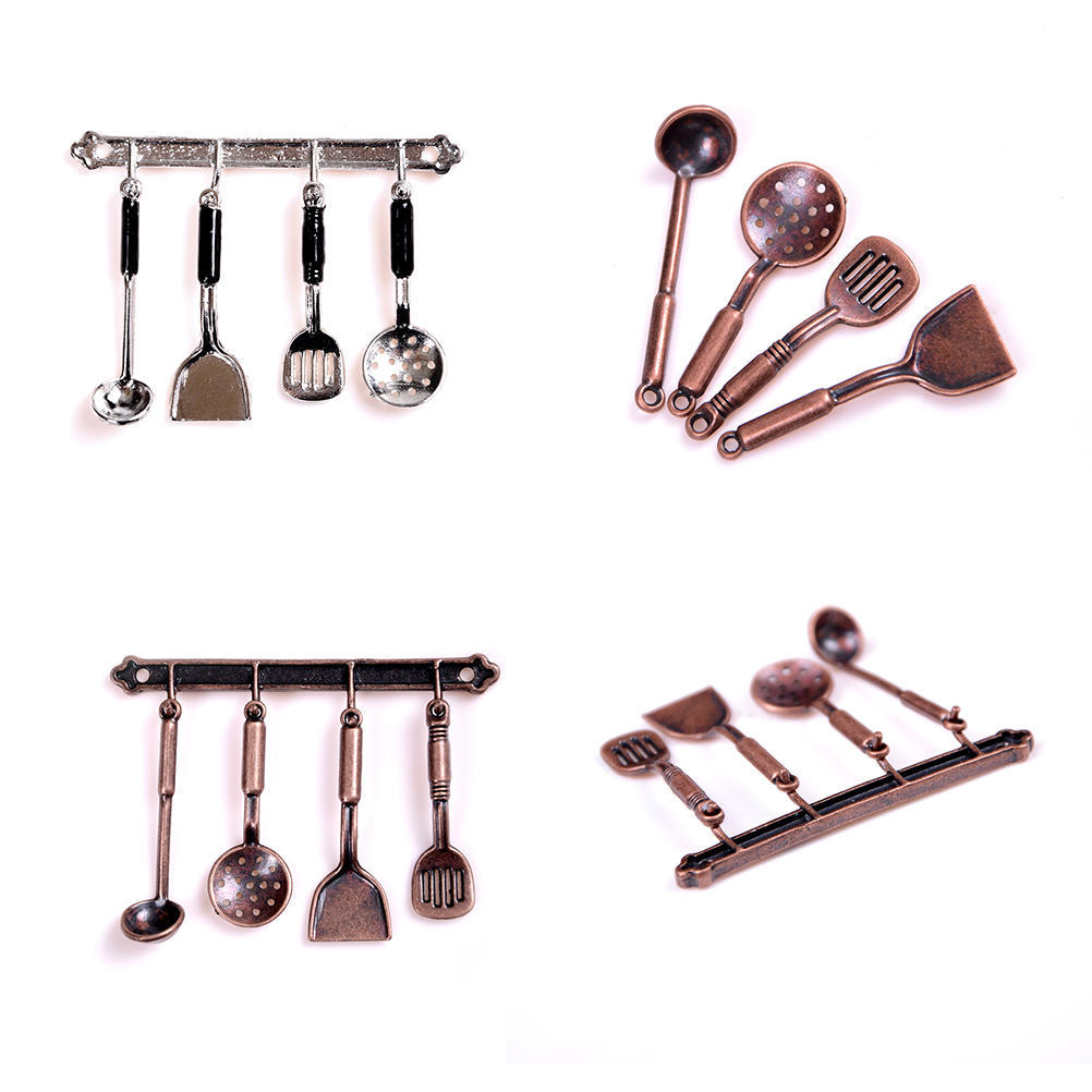 5Pcs 1:12 Doll House Miniature Metal Kitchenware Dollhouse Model Cook Set